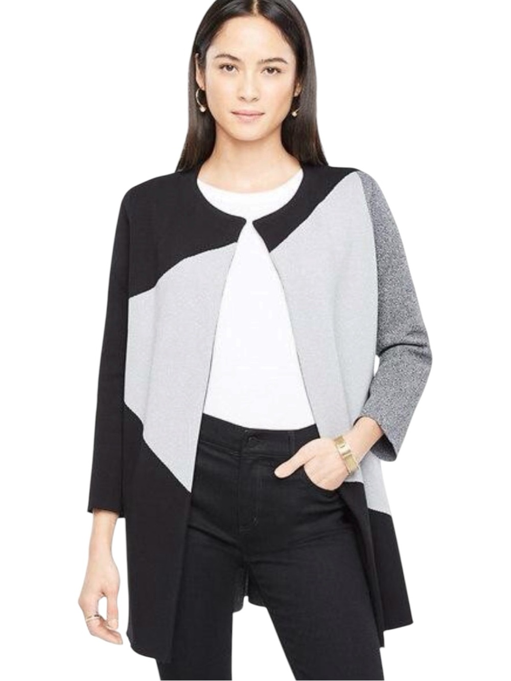 Ann Taylor Gray & Black Structured Cardigan Sweater Size Medium